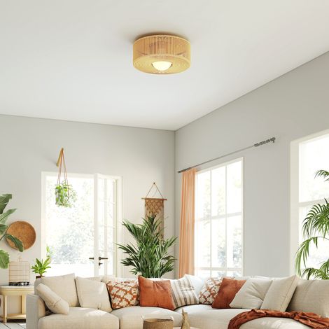 Plafonnier de style bohème, suspendu avec douille LED G9, abat-jour rond en corde de chanvre