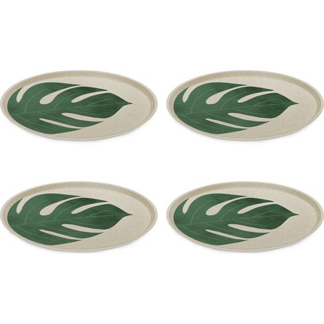 Assiettes réutilisables en plastique - motif monstera dans une édition écologique