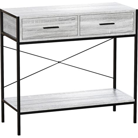 Brooklyn 2 Drawer Console Table Hallway Living Room Shelf Display Iron Legs, Grey