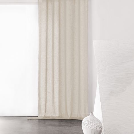 Voilage à Galon Fronceur Semi-Transparent Ecru 240x260 cm (1/2)