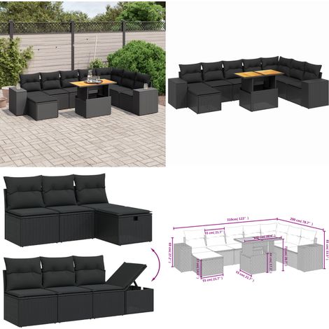 9-tlg. Garten-Sofagarnitur mit Kissen Schwarz Poly Rattan - Gartenmöbel Set - PE-Rattan Möbel - Outdoor Lounge - Gartenlounge - Balkonmöbel - Home & Living (1/5)