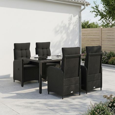 vidaXL Outdoortisch-Set 5 pcs Schwarz 150 x 90 x 75 cm Poly-Rattan (1/5)