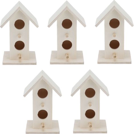 Casetta per uccelli in legno, 5 pezzi, gabbia di nidificazione resistente alle intemperie per giardino, fringuelli, cinciallegre -Crezuo