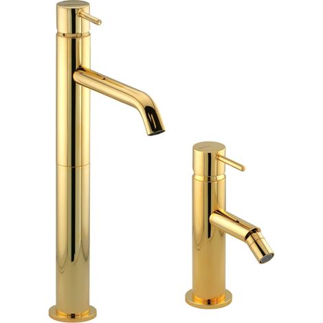 Set miscelatori lavabo alto e bidet in colore oro Gattoni Easy KITEASYDO2