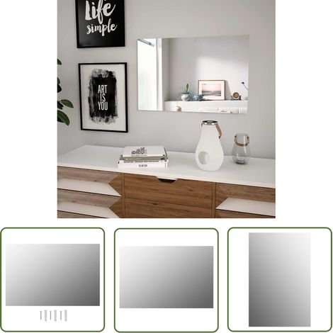 The Living Store Miroir mural 60 x 40 cm Rectangulaire Verre - Miroir Mural - Miroir Rectangulaire - Miroir Argent - Décoration Murale - Miroir Salle De Bain (1/5)