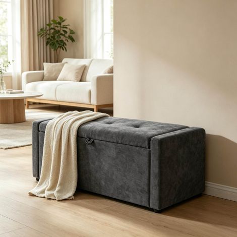 Banco de almacenamiento, baúl de pie de cama 122 x 48 x 44 cm, gris oscuro HAVRYA (1/5)