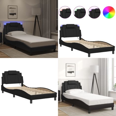 Bettgestell mit LED Schwarz 90x200 cm Kunstleder - Bettsofa - Doppelbett - Boxspringbett - Lederbett - Modernes Bett - Home & Living (1/5)