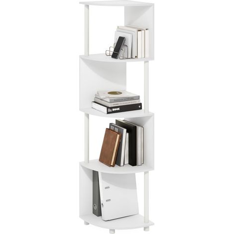 Étagère d'angle, Bibliothèque d'angle À 4 Niveaux, Rangement en Zigzag, Présentoir Étagère À Livres, Rangement, Salon/Bureau, Blanc (1/5)