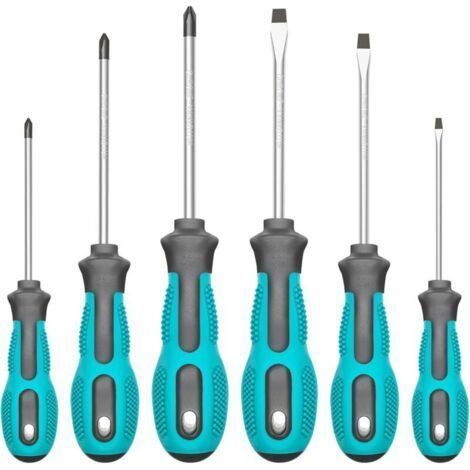 This magnetic screwdriver set includes 3 Phillips screwdrivers, 3 slotted screwdrivers and a professional socket screwdriver with a non-slip, padded handle. (1/4)