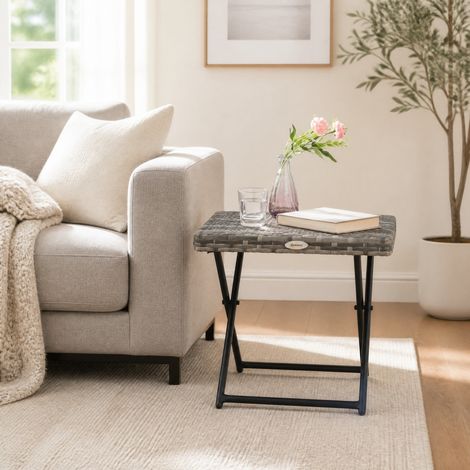 Tavolino da giardino pieghevole in polyrattan, 40 x 40 x 40 cm, grigio DESVIAE (1/5)