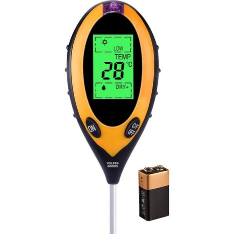 Hygromètre pour Plantes - 4-en-1 - Humidimètre - Intérieur et Extérieur - pH, Luxmètre, Thermomètre et Humidimètre - Incl. Batterie Premium Noir (1/4)