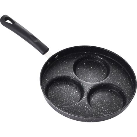Mini poêle ronde antiadhésive pour le petit déjeuner, dotée de plusieurs alvéoles pour œufs et pancakes. Conception robuste. (1/5)