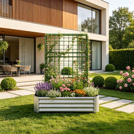 Potager surélevé avec treillis, potager d'extérieur pour cultiver fleurs, légumes et herbes aromatiques sur terrasse et balcon, 120 x 60 x 150 cm (1/5)