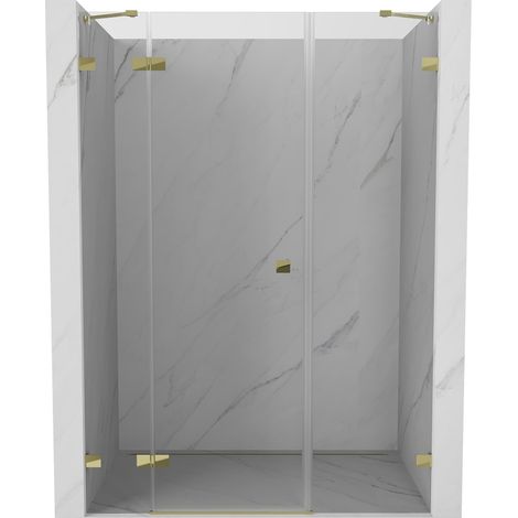 Porte de douche battante gauche Mexen Lunar 140 cm, transparente, dorée - 834S-140-050-50-00-L (1/5)