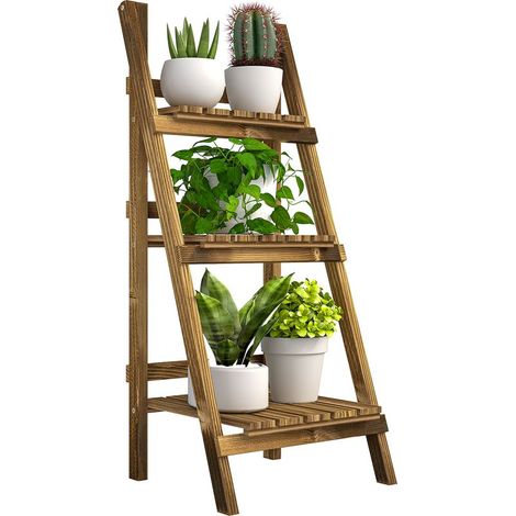 Blumenregal, Zimmerpflanzenständer, Topfhalter, 3-stöckiger, faltbarer Pflanzenständer aus Tannenholz, 40 x 37 x 93 cm, max. Belastung 40 kg, für den Innenbereich, Hof, Terrasse, Balkon (1/5)