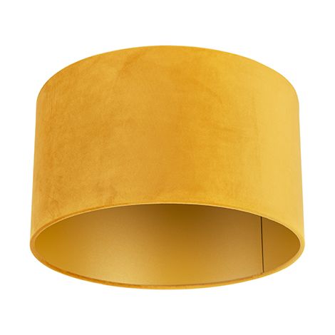 QAZQA Velvet Lampshade Yellow 35/35/20 with Gold Interior