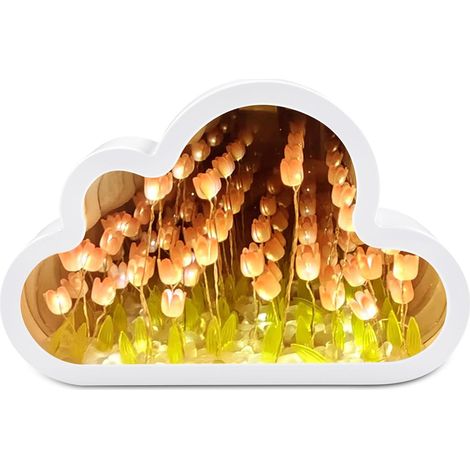 Lampe tulipe nuage LED rose (1 pièce), veilleuse tulipe nuage avec miroir, lampe tulipe nuage à faire soi-même, veilleuse tulipe à faire soi-même pou