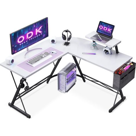 Gaming Eckschreibtisch mit Stauraum 127 x 127 cm Weiß Coleshome (1/5)