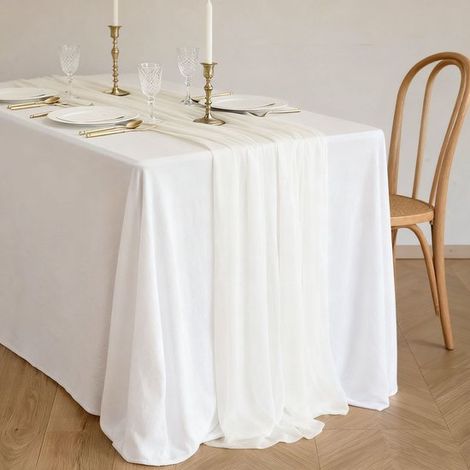 Dos caminos de mesa de gasa, decoración de mesa para bodas bohemias, 75x300cm - Blanco (1/5)