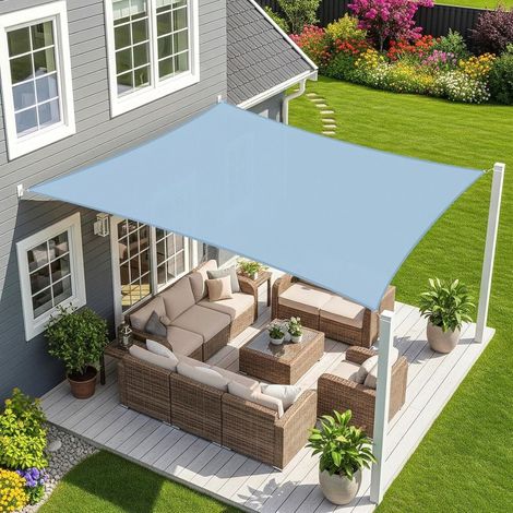Voile d'ombrage rectangulaire bleue 2 x 2 m, toile imperméable, protection UV 95 %, idéale pour l'extérieur, le jardin et la terrasse. (1/5)