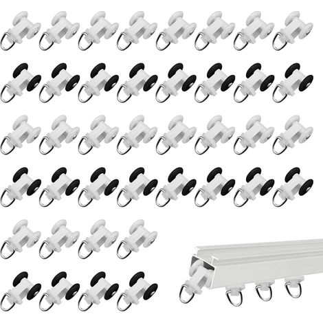 Rouleaux Planeur De Rideau 40 Pièces Rail De Rideau Crochet Rouleaux De Rail Crochet Plastique À roulettes Roulette Crochet Rideaux De Rail pour Rails Rideau De Windows Espacement des Roues 10 mm (1/5)