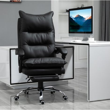 Chaise de bureau ergonomique 66x72x122-130 cm en simili cuir noir, réglable pour bureau FloraGrace (1/5)