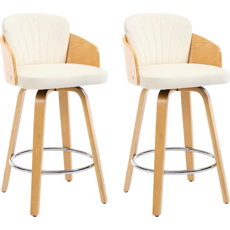 Barhocker für Küche Esszimmer Wohnzimmer Drehbar aus Samt mit Holzbeinen Gepolsterte Beige 2er Set Wahson