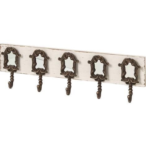 Porte manteau mural blanc à miroirs vintage - blanc et laiton (1/3)