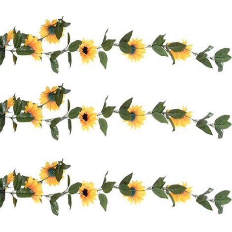 Guirlande de tournesols artificiels de 200 cm de long, aux détails réalistes et aux couleurs vives, idéale pour les fêtes, les jardins et les clôtures. (1/5)