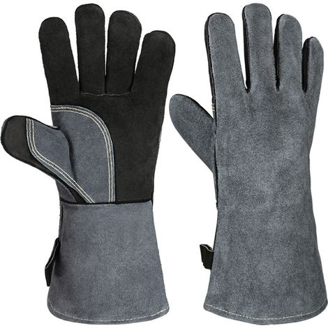 Gants de travail en cuir résistant à la chaleur - 1 paire  Protection thermique jusqu'à 500 °C, antidérapant et durable  Pour le soudage, le barbecue, le four et le jardinage