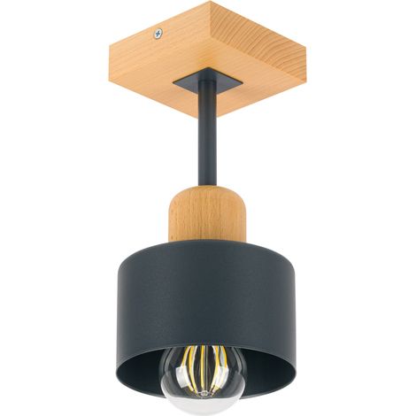 Lámpara de techo antracita de madera y metal de estilo escandinavo, 1xE27, iluminación LED moderna para salón, cocina, dormitorio, habitación infantil, loft. (1/5)