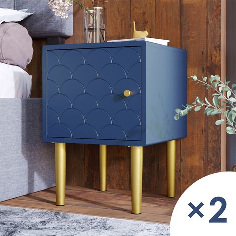 Ensemble de 2 tables de chevet,armoire et table de chevet assortie à tout lit et chambre,bleu marine,H50/W35/D35 cm.