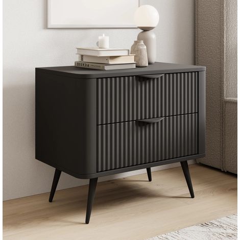 AX LIVING Nachttisch schwarz modern Vespasia 63,2 x 55,3 x 38 cm