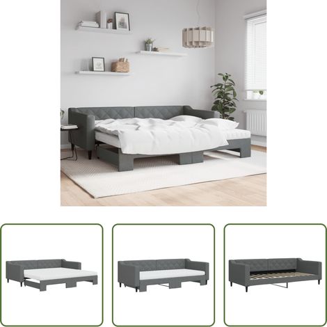 vidaXL Sofa-Bett - Tagesbett Ausziehbar mit Matratzen Dunkelgrau 90x200 cm Stoff (1/5)