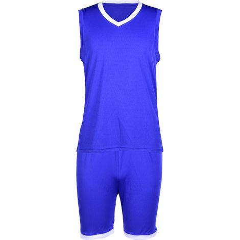 Maillot de basket enfant homme sport équipe col V sans manches bleu tenue (1/5)