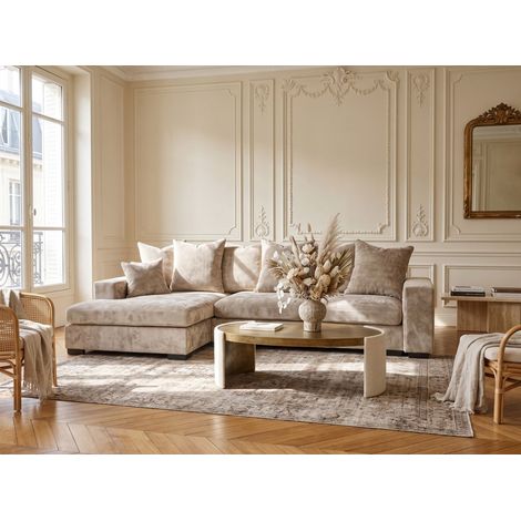Ecksofa mit Schlaffunktion BENICIO Sofa in Stoff Flow Beige Ottomane Links (1/5)