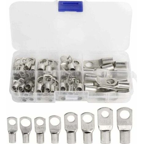 60 Pcs Cosses Électrique Trou boulon en Cuivre Étamé Connecteurs SC à sertir/souder pour câble de 6m㎡ 8m㎡ 10m㎡ 16m㎡ 25m㎡