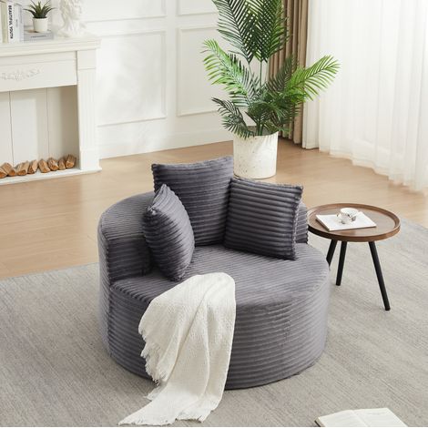 Sofá redondo de 1 plaza 110 cm de terciopelo acanalado, asiento mullido con cojines, sillón lounge moderno para salón - gris (1/5)
