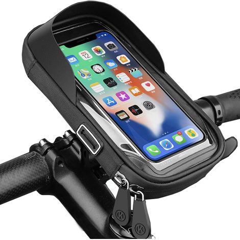 Soporte impermeable para teléfono de bicicleta, soporte giratorio de 360°, bolsa para cuadro de manillar de bicicleta con pantalla táctil y parasol, bolsa para cuadro de manillar de bicicleta de monta (1/5)