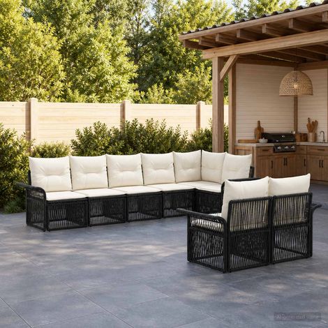 vidaXL Ensemble de canapé de jardin 8 pc Noir polyrotin (1/5)