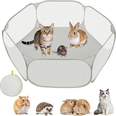 Parc pour Petits Animaux, Enclos Pliable Tente Fermeture Éclair-Gris (1/5)