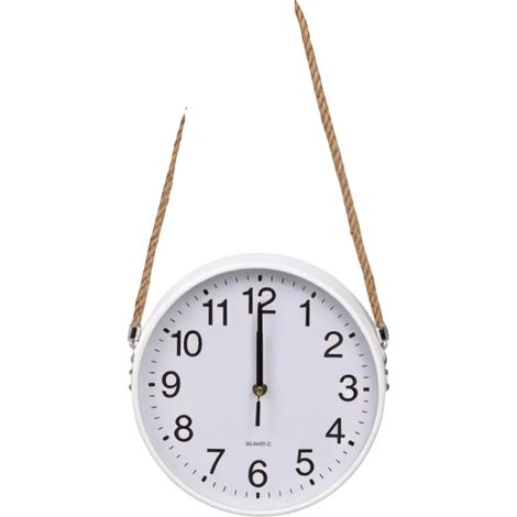 Wanduhr, lautloses Uhrwerk, natürliche Hanfseil, Weiß (1/2)