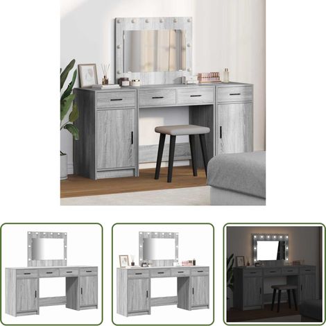 Schminktisch Holz - Schminktisch mit Spiegelbeleuchtung 3 pcs Grau Holzwerkstoff (1/5)