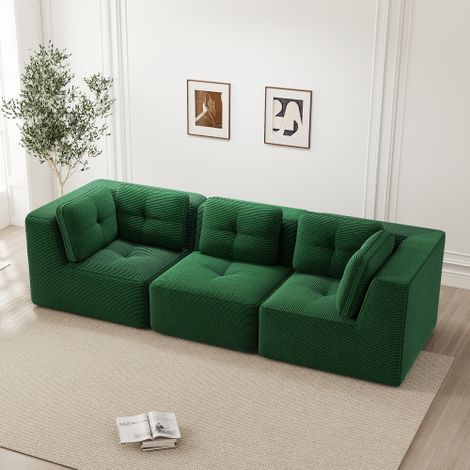 Rahmenloses Sektionssofa, modulares Ecksofa, bequemes Cordsofa, Dreisitzer-Sofa mit tiefer Sitzfläche für das Wohnzimmer, kein Aufbau erforderlich, Grün
WL