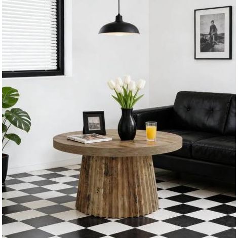 Mesa de centro redonda 80 cm de MDF marrón DESVIAE (1/5)
