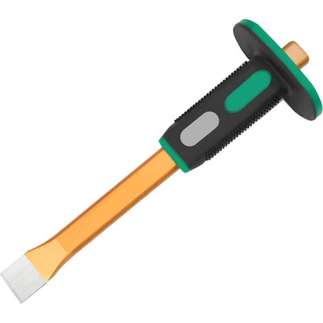 (Vert/Noir, 30 X 3 cm) Ciseau plat, ciseau à main avec protège-main, ciseau plat de précision avec surface de frappe extra large de 100 mm, ciseau pratique et robuste avec protège-main. (1/5)