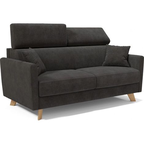 Francy Divano letto matrimoniale con poggiatesta regolabili in tessuto impermeabile e smacchiabile T17 200 cm (mat. 160x197) nero
