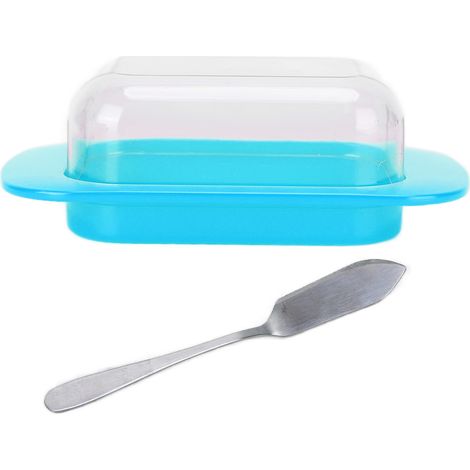 Boîte à Beurre Rectangulaire avec Couvercle et Couteau, Plateau Portable pour Fromage, Rangement Cuisine Maison Bleu (1/5)
