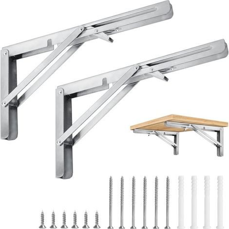 – Équerre pliante 400mm – Lot de 2 consoles pour charge lourde 186 kg – Acier inoxydable – Supports d'étagères pour garage, cuisine, chambre (1/5)