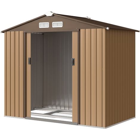Casetta da giardino rimessa per attrezzi 213 x 130 x 185 cm chiudibile ventilazione stile contemporaneo design in acciaio kaki 210004032